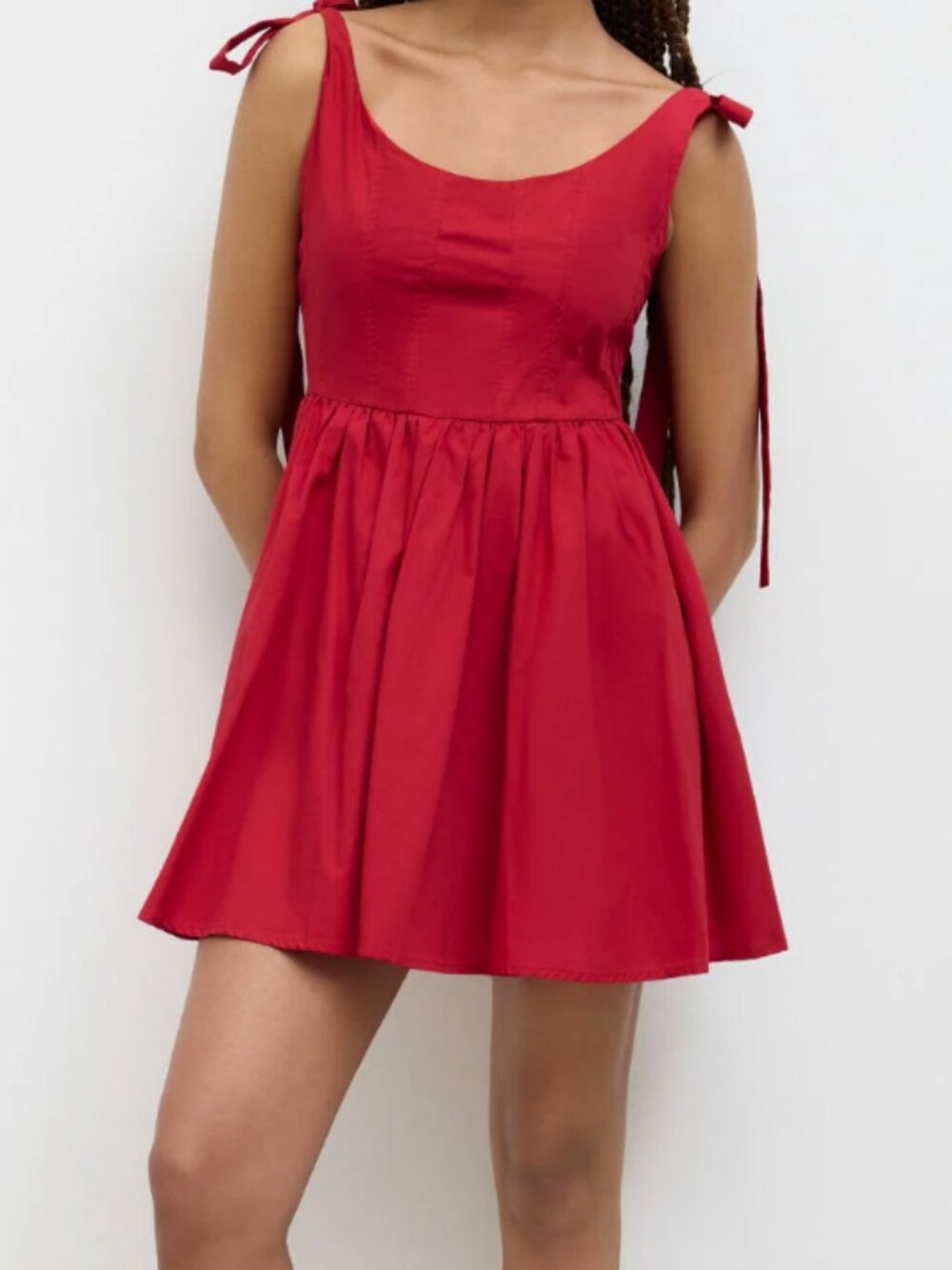 Cider Red Tie Strap Mini Dress Fit & Flare Size L Coquette Summer Wedding Guest